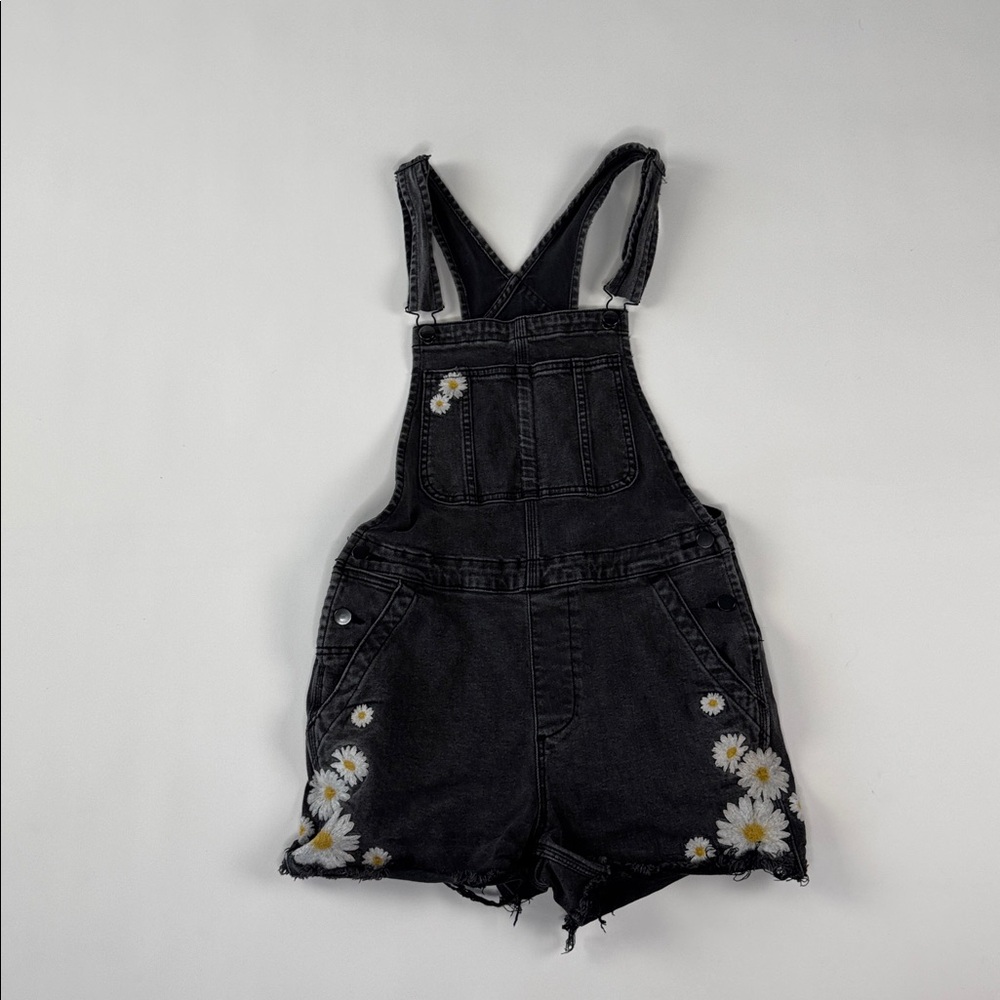 Free People Driftwood Black Floral Embroidered Short Overalls - Picture 5 of 10